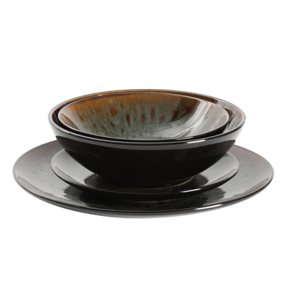 Kyoto 16-Piece Double Bowl Reactive Stoneware Dinnerware Set - Teal