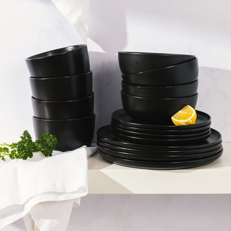 Elite James Street 16-Piece Reactive Stoneware Double Bowl Dinnerware Set