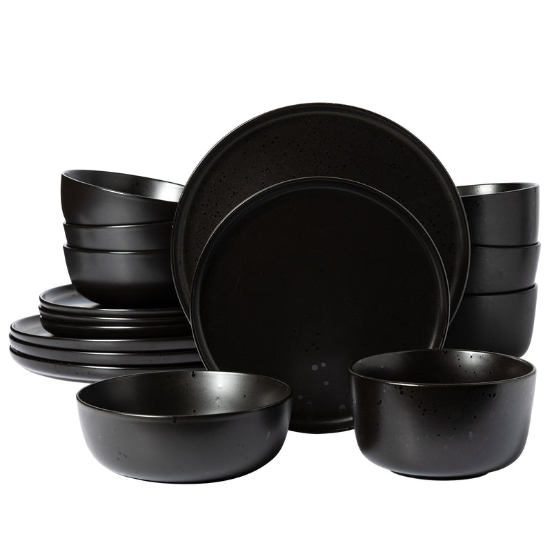Elite James Street 16-Piece Reactive Stoneware Double Bowl Dinnerware Set