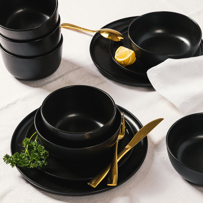 Elite James Street 16-Piece Reactive Stoneware Double Bowl Dinnerware Set