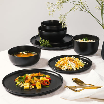 Elite James Street 16-Piece Reactive Stoneware Double Bowl Dinnerware Set
