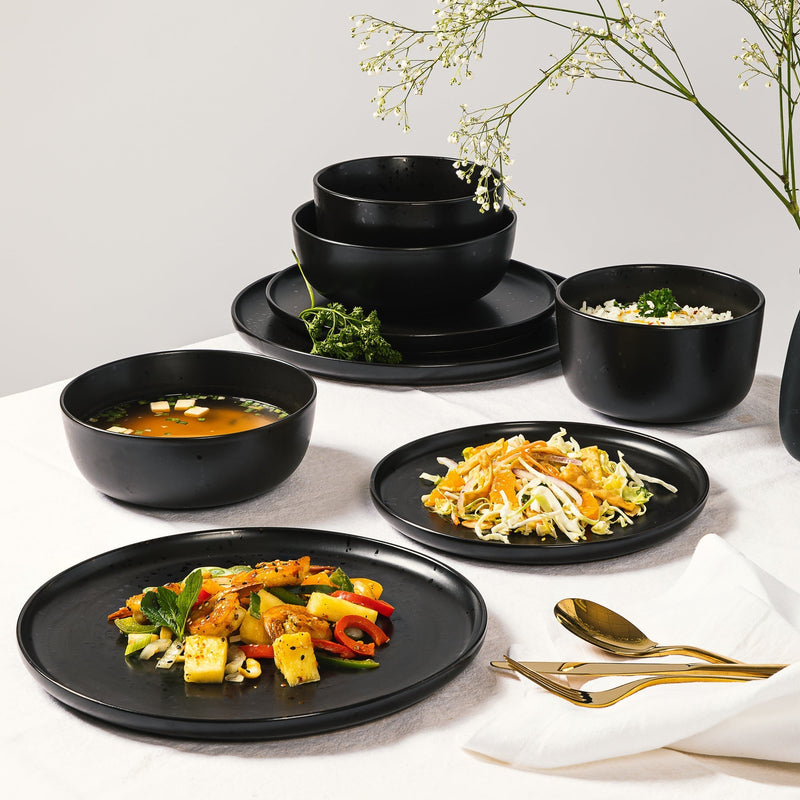 Elite James Street 16-Piece Reactive Stoneware Double Bowl Dinnerware Set