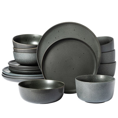 Elite James Street 16-Piece Reactive Stoneware Double Bowl Dinnerware Set