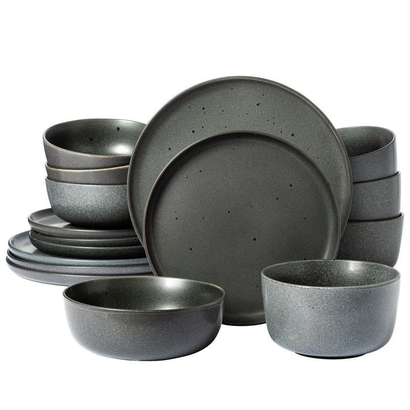 Elite James Street 16-Piece Reactive Stoneware Double Bowl Dinnerware Set