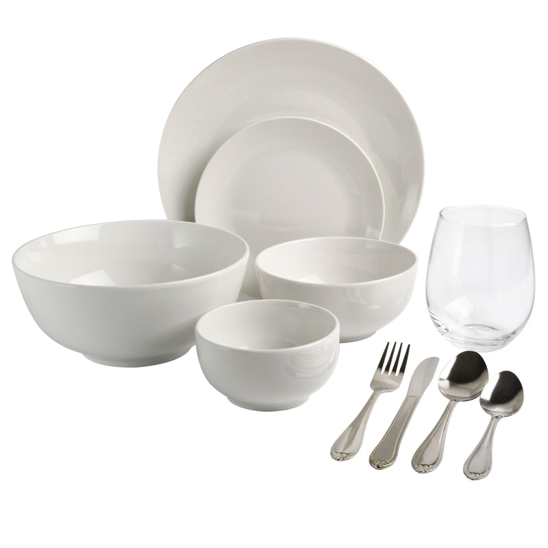 Home All U Need 60 Piece Plates, Bowls, Glassware, Forks, Spoons, and Knives (Service for 6) Dinnerware Set