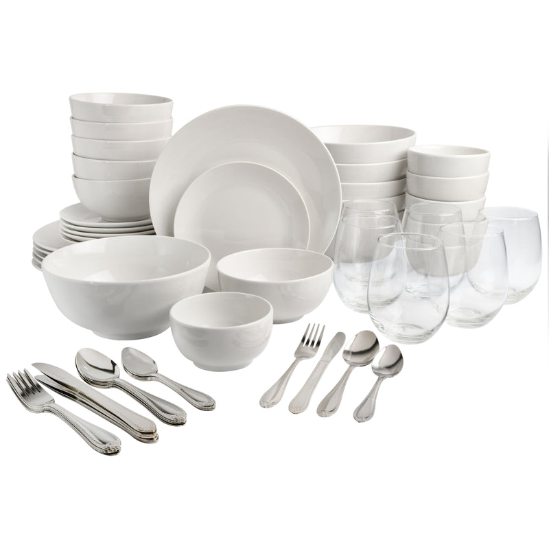 Home All U Need 60 Piece Plates, Bowls, Glassware, Forks, Spoons, and Knives (Service for 6) Dinnerware Set