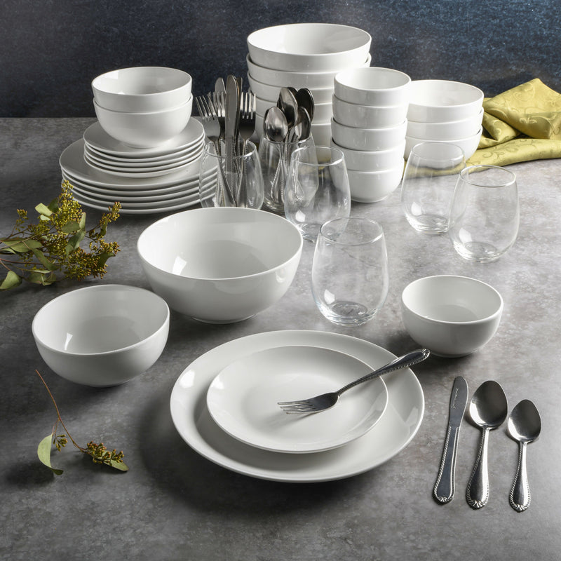 Home All U Need 60 Piece Plates, Bowls, Glassware, Forks, Spoons, and Knives (Service for 6) Dinnerware Set