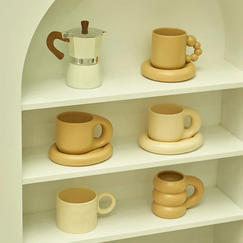 Floriddle Ceramic Mug with Saucer Coffee Cups and Saucers Home Office Tea Cup Coffee Cups Korean Mug Ceramic Plate