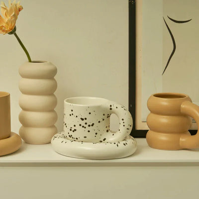 Floriddle Ceramic Mug with Saucer Coffee Cups and Saucers Home Office Tea Cup Coffee Cups Korean Mug Ceramic Plate
